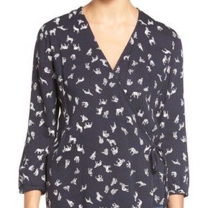 Hinge Print Wrap Top Blouse Women's Size Small NWT